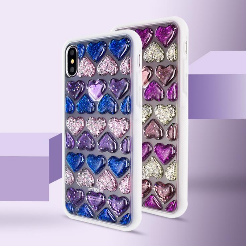 Iphonexs is a 3D crystal drop mosaic trellis Nail Polish colorful heart-shaped transparent jelly phone case