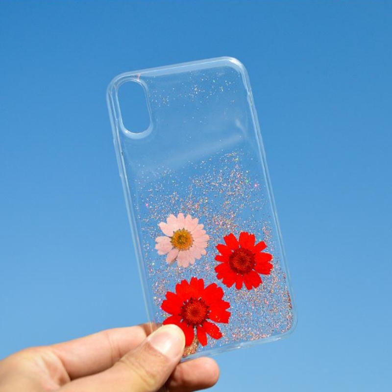 Manufacturer Custom Fashion Apple iPhoneX special true dry flower embossing small fresh flower drop phone case
